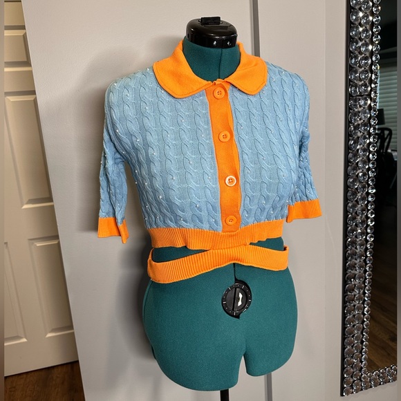 NWT CIDER Contrast Color Cutout Cardigan Crop, Women’s XL. - Picture 3 of 5